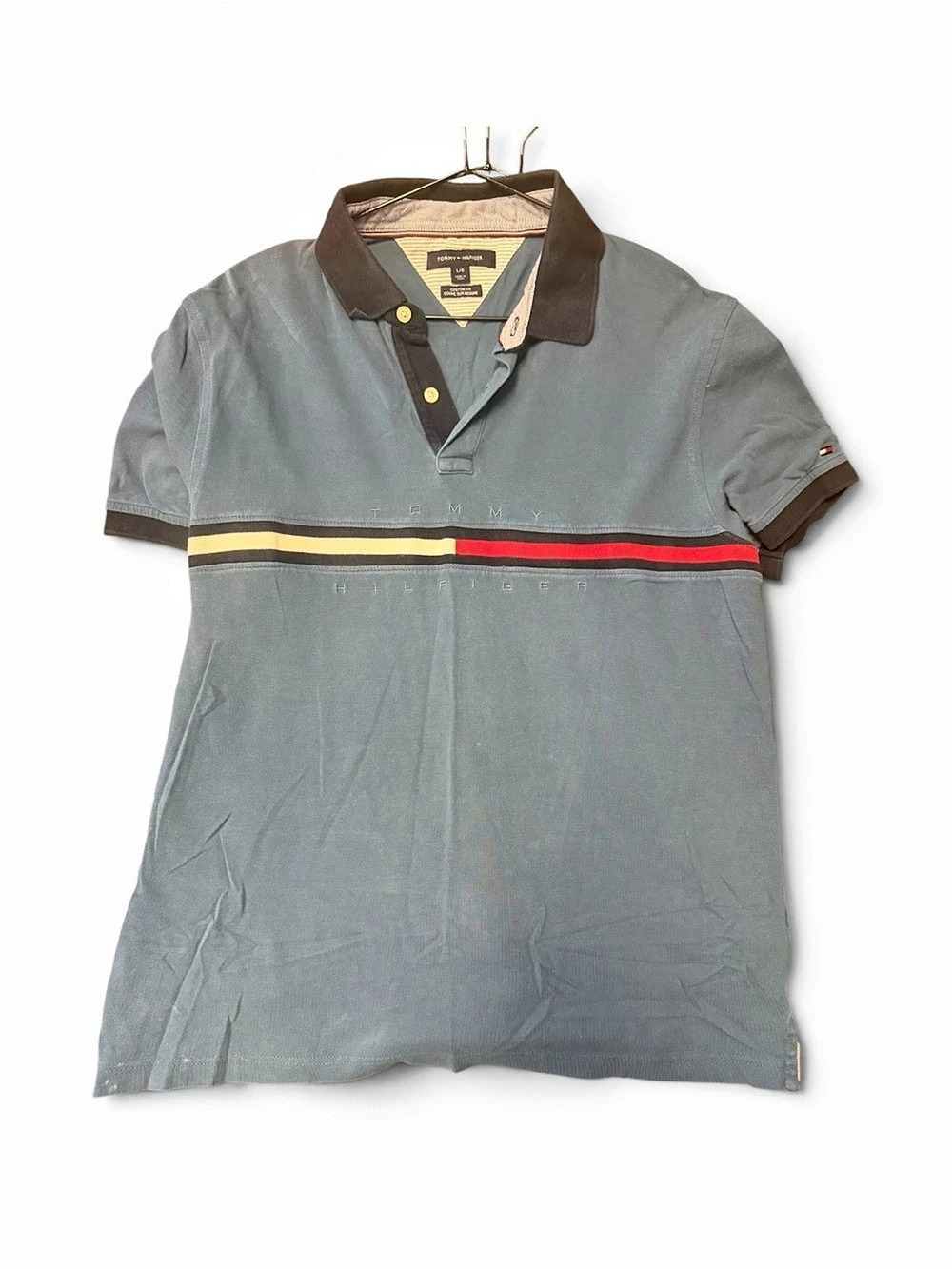 Tommy Hilfiger Custom Fit Striped Polo Shirt Gray & Red Large